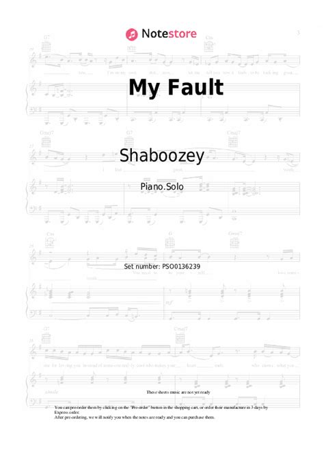 My Fault Piano Sheet Music Shaboozey In Note Store Piano Solo SKU