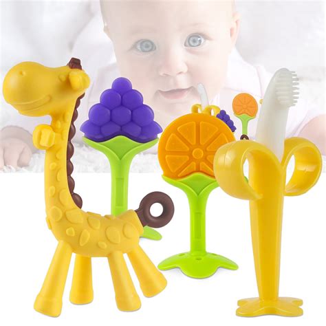 Baby Teething Set – Set Baby Teething Toys – Includes Giraffe and Banana Teether, Fruit Feeder ...