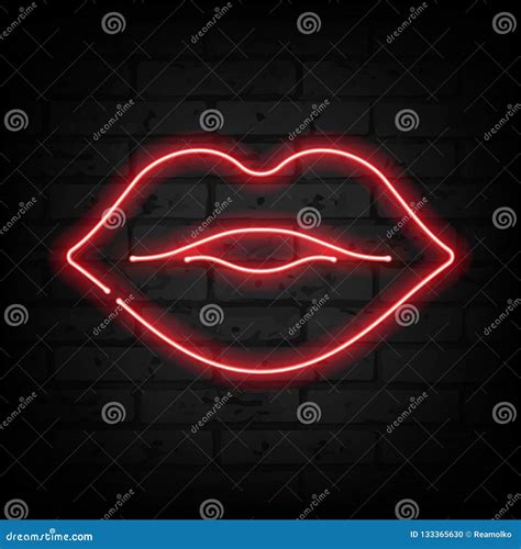 Neon Lips Signs Over Brickwall Vector Illustration CartoonDealer