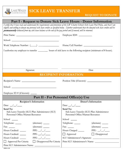 Fillable Online Sick Leave Transfer Lake Wales Charter Schools Fax