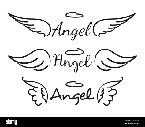 Angels Wings With Halo Hand Drawn Vector Feather Angel Handdrawn