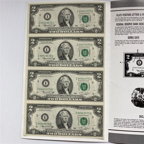 Vintage Collectors Edition 1976 Two Dollar Bills 4 Uncut/Uncirculated