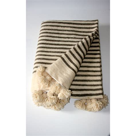 Moroccan Pom Pom Blankets Natural Grey Stripes Maud Interiors