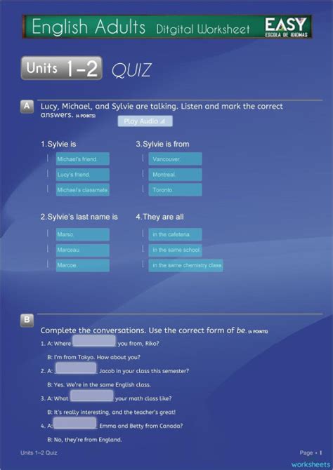 Quiz Level1 Units 1 2 Interactive Worksheet Topworksheets