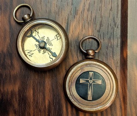 Brass Compass Necklace Crucifix Cross Christian Cross Etsy