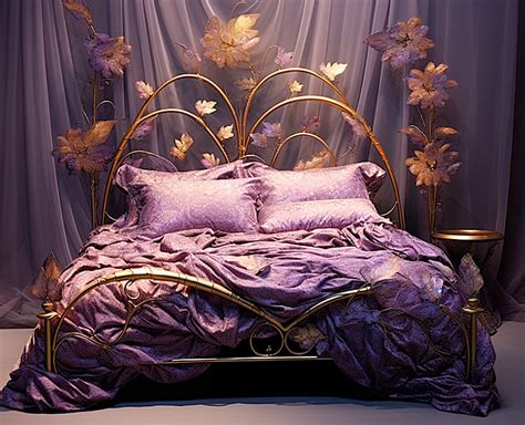 A Purple Bed Background, Interior, Lighting Background Image And ...