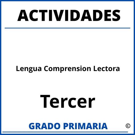 Actividades De Lengua Para Tercer Grado Comprension Lectora