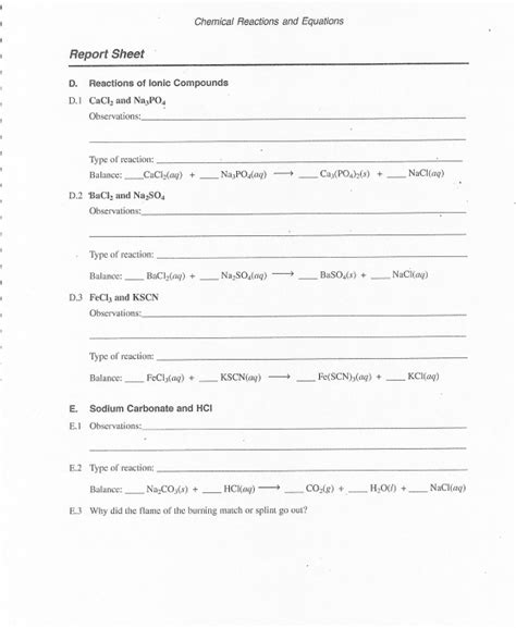 Solved Chemical Reactions And Equations Report Sheet D Chegg