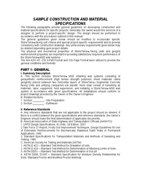 Sample Construction And Material Specifications Geotechnical