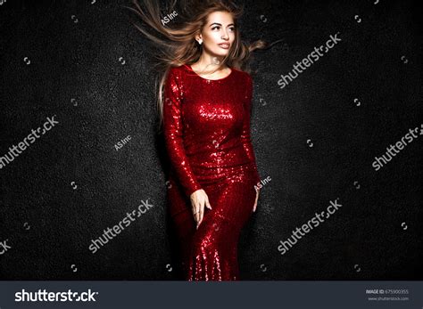 Sexy Blonde Woman Red Dress On Stock Photo Shutterstock