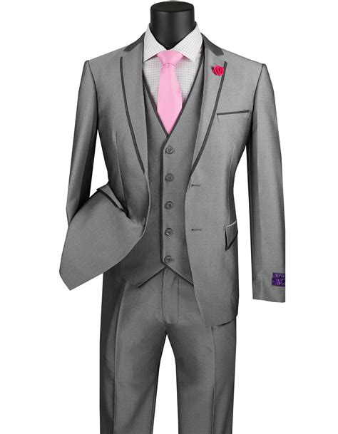 Mens Ultra Slim Fit Sharkskin Tuxedo With Satin Trim In Grey