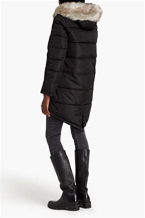 DKNY Faux Fur Trimmed Quilted Shell Hooded Coat THE OUTNET