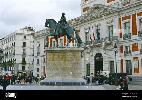 The equestrian statue of Charles III located in the Puerta del Sol in ...