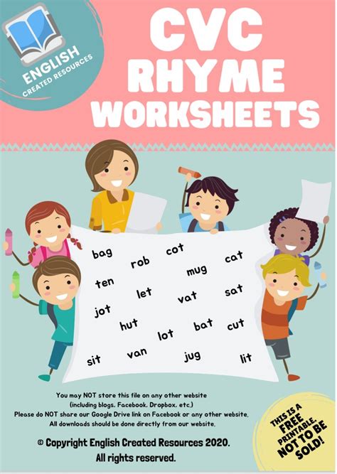 Cvc Rhyme Worksheets English Created Resources