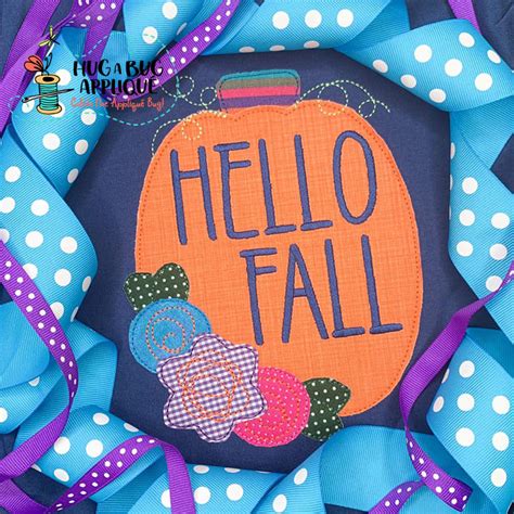 Hello Fall Pumpkin Bean Stitch Applique Design Hug A Bug Applique