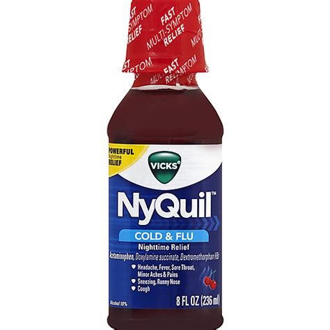 Vicks Ny Quil Cold And Flu Medicine 8 Fl Oz Cherry Flavor Relieves