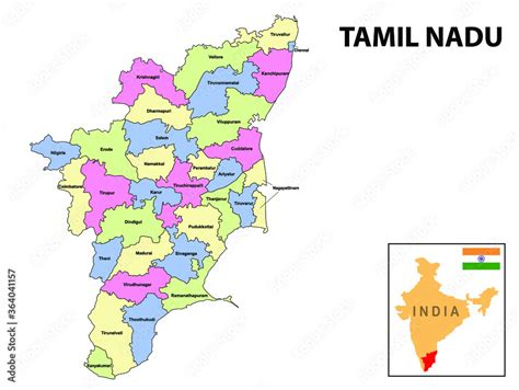 Tamil Nadu Map Political And Administrative Map Of Tamil Nadu With