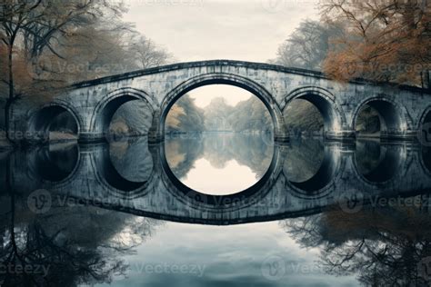 Ai Generated A Symmetrical Reflection Of A Historic Bridge Mirrored In