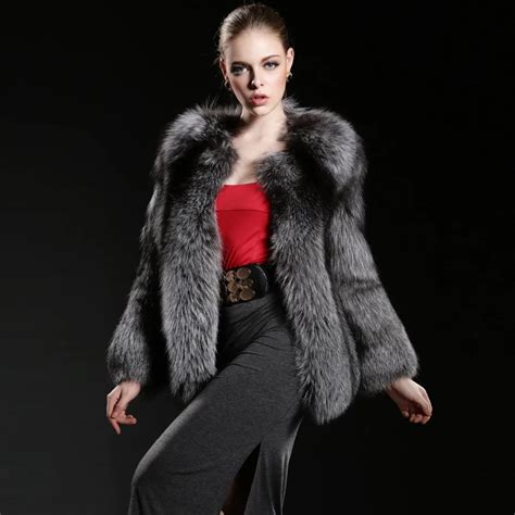 Real Silver Fox Fur Coat For Women Whole Skin Warm Beautiful Genuine Fox Fur Jacket Ladies