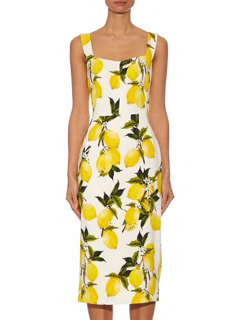 Dolce And Gabbana Lemon Print Crepe Dress In Yellow Lyst