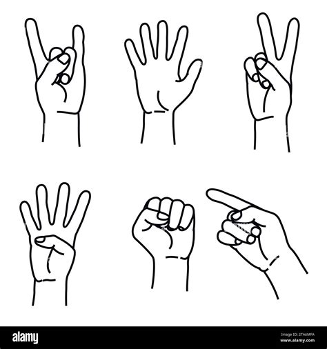 Various Gestures Of Human Hands Set Icons In Line Style Isolated On A