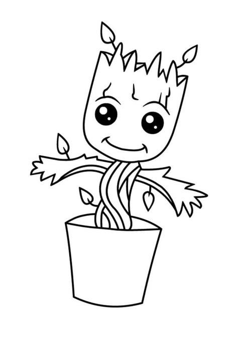 Pequeno Groot Sorrindo Em Um Vaso Para Colorir Imprimir E Desenhar