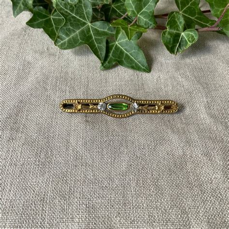 Green Stone Brooch Etsy