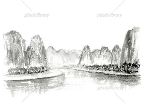 山水画 中国の桂林の水墨画 墨絵 イラスト素材 6892043 フォトライブラリー Photolibrary