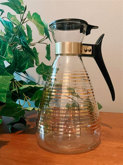 Vintage Pyrex Glass Coffee Carafe With Gold Stripes Etsy