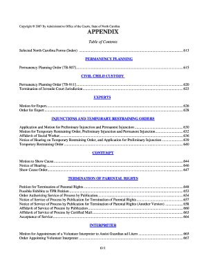 Fillable Online Nccourts Table Of Contents For Appendix Nccourts Fax