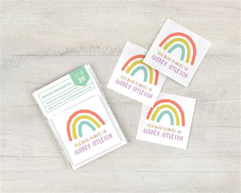 Kids Custom Book Labels, 2 Inch Childrens Bookplate Stickers, Rainbow ...