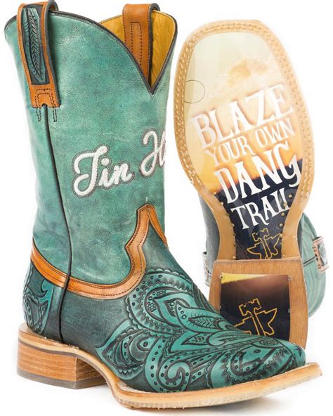 Tin Haul Womens Paisley Too Blazing Trail Cowgirl Boots Square Toe Blue Womens Cowgirl