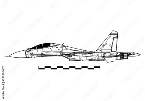 Sukhoi Su-27 Flanker. Outline drawing Stock Vector | Adobe Stock