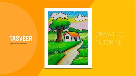 How To Draw Oil Pestal Village Scene Draw Easy Scenery Drawing With