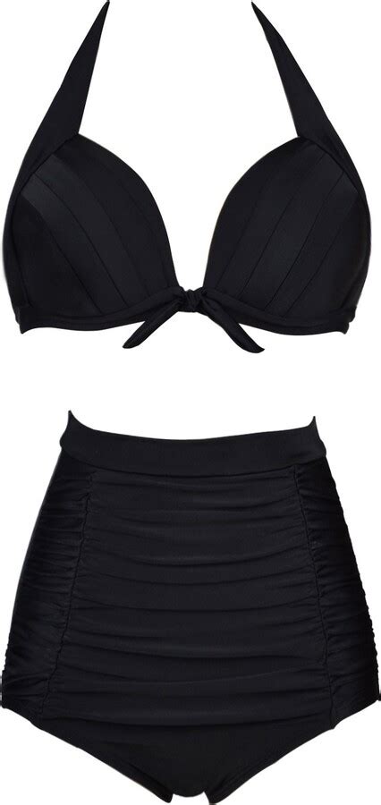LIGHTDESIRE Retro 50s Vintage Halter High Waist Bikini Swimsuit Bathing