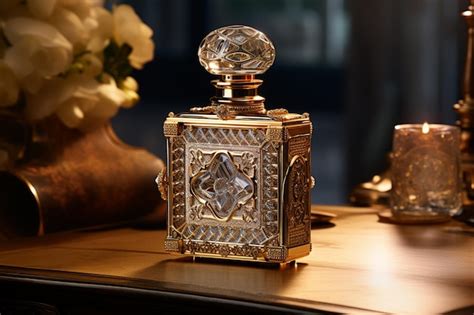 Premium Ai Image A Gold Colored Perfume Bottle With A Diamond Shaped Top