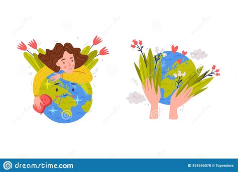 Save The Earth Concept Earth Planet With Flowers Stock Illustration