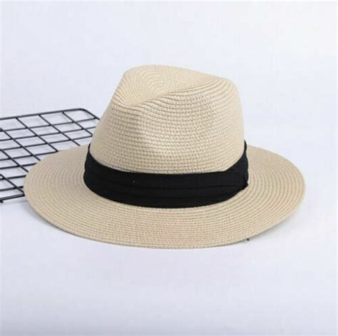 Upf 50 Womens Mens Wide Brim Straw Panama Hat Fedora Summer Beach