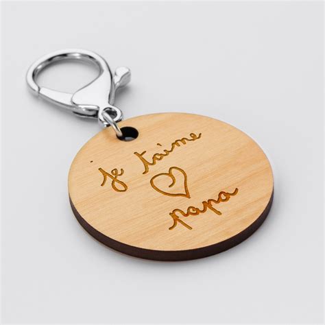 Porte clé personnalisé gravé bois médaille ronde 50 mm achat vente