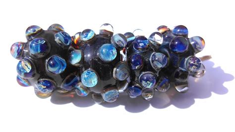 Lampwork Boro Glass Beads 4 Handmade Dotty Blue Sparkles