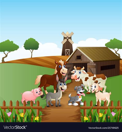 Farm animals at cage background Royalty Free Vector Image