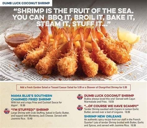 Menu at Bubba Gump Shrimp restaurant, Orlando