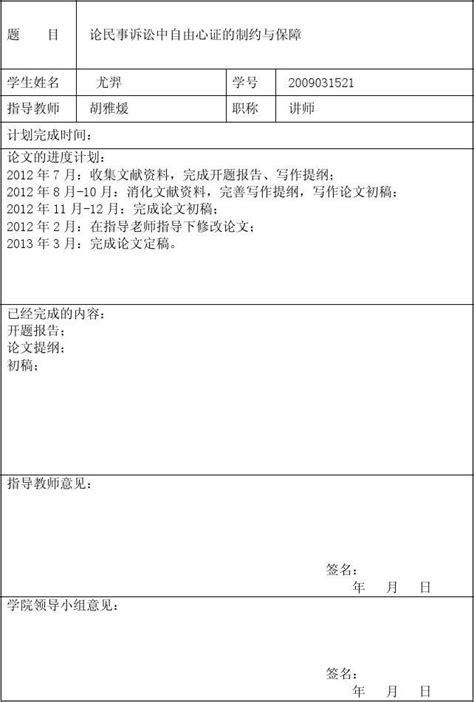 [样板]西南政法大学本科毕业论文开题报告书、指导情况表、答辩表、中期检查表 Word文档在线阅读与下载 无忧文档