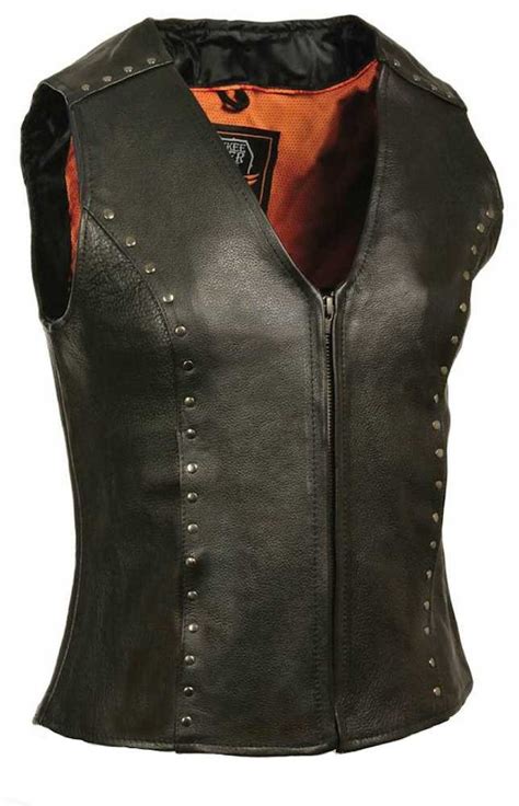 Milwaukee Leather Ladies Zipper Front Vest Studding Detail Ml2078