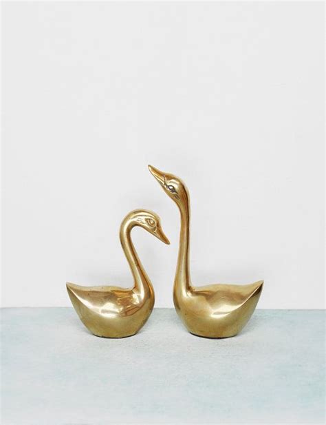 2 Vintage Swan Figurines Long Necked Metal Bird Couple Etsy Swan Figurine Metal Birds Vintage