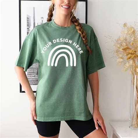 Comfort Colors C1717 Moss Shirt Mockup Model Mockup Moss Colored