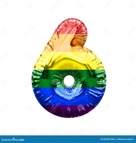 Number 6 Gay Pride Flag Shiny Foil Balloon 3D Rendering Stock