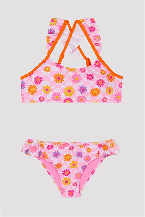 Genç Kız Çiçek Desenli Fırfırlı Halter Bikini Takımı PLRN44E923IY MIX
