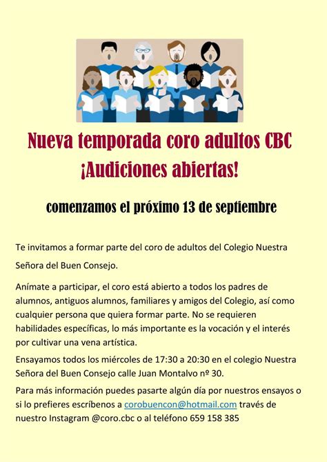 NUEVA TEMPORADA CORO ADULTOS CBC AUDICIONES ABIERTAS Federación Coral