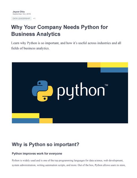 Why Your Company Needs Python For Business Analytics Joyce Chiu